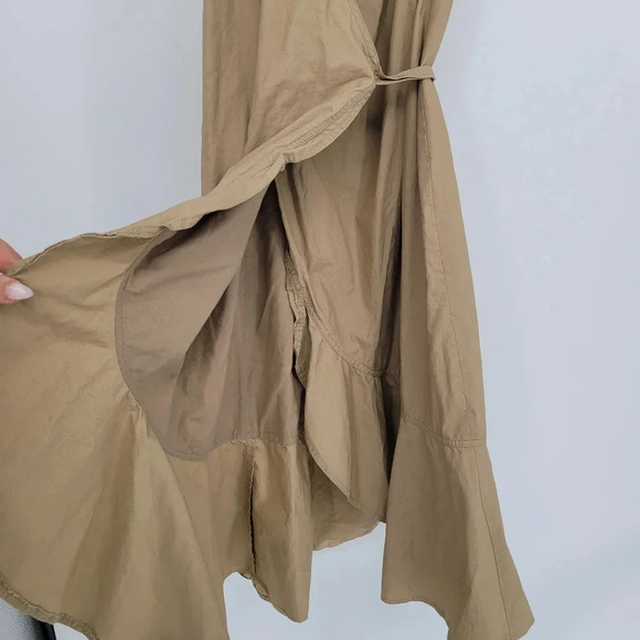 Aritzia Babaton True wrap Dress cotton sleeveless ruffle khaki tan Size XSmall - Picture 4 of 4